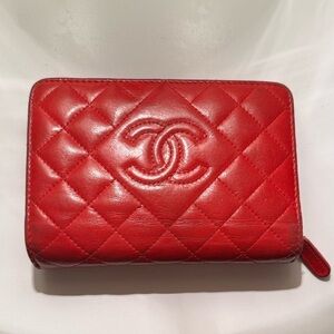 Chanel Small Classic Red Quilted Leather Wallet - Authentic